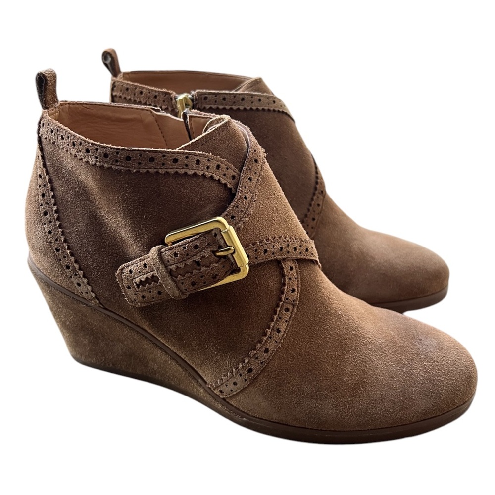 Franco Sarto Arielle Tan Suede Wedge Booties